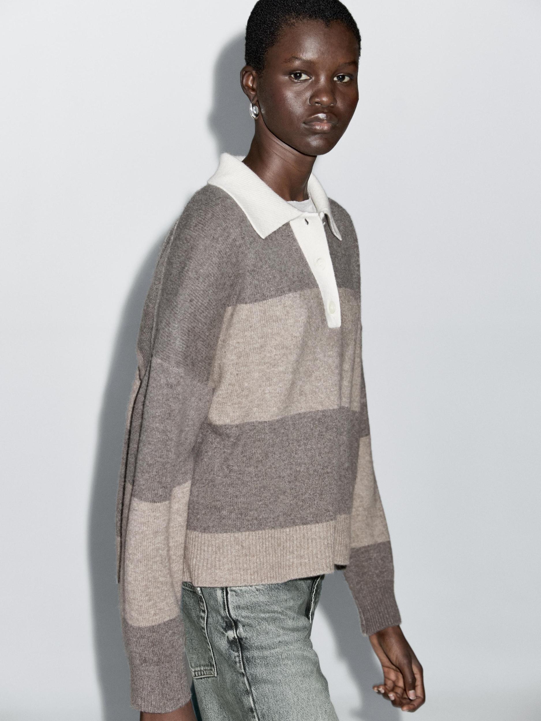 Striped wool blend polo sweater Product Image