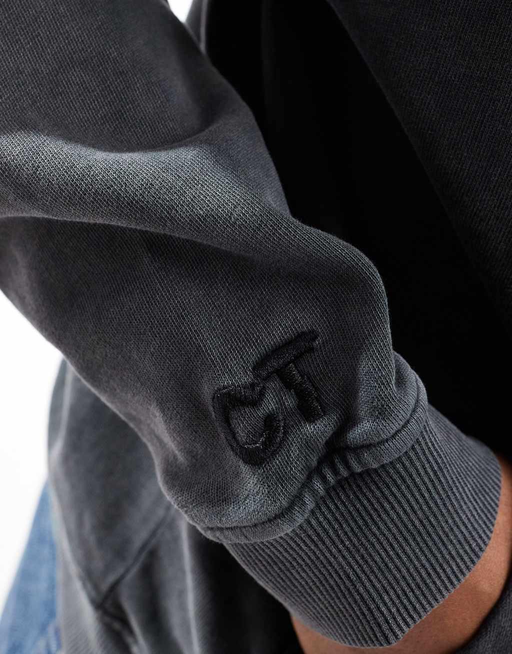 Crooked Tongues oversized hoodie in washed black Product Image