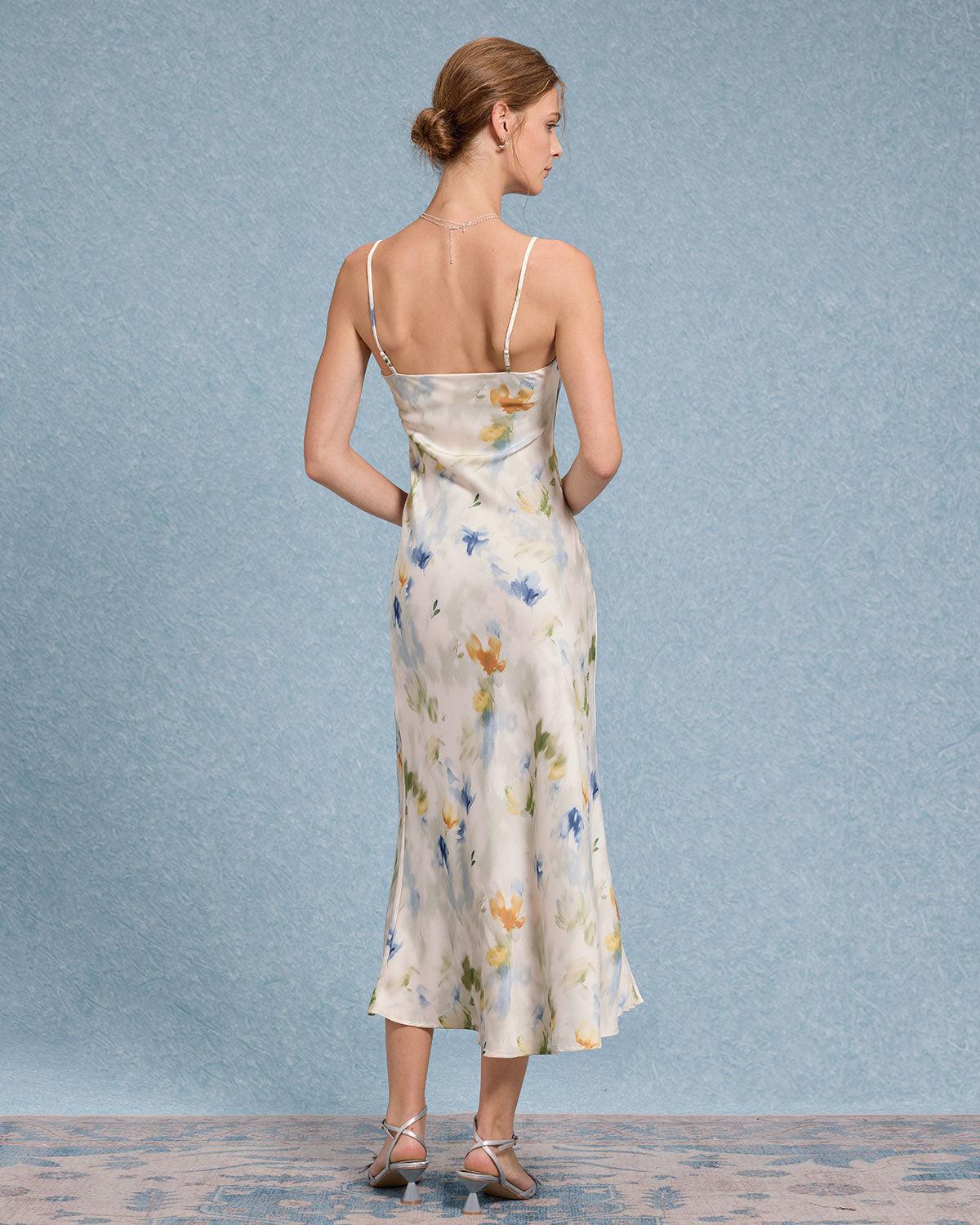 Blue Floral Mermaid Slip Midi Dress Product Image