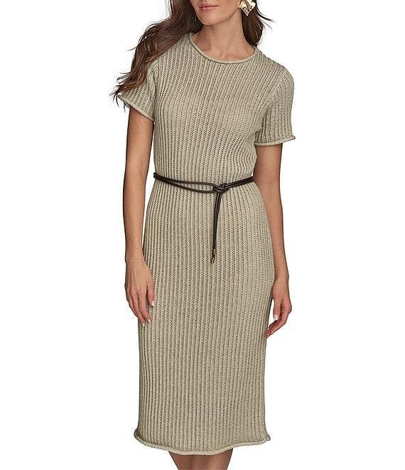 Donna Karan Short Sleeve Boat Neck Knit Sheath Dress Product Image
