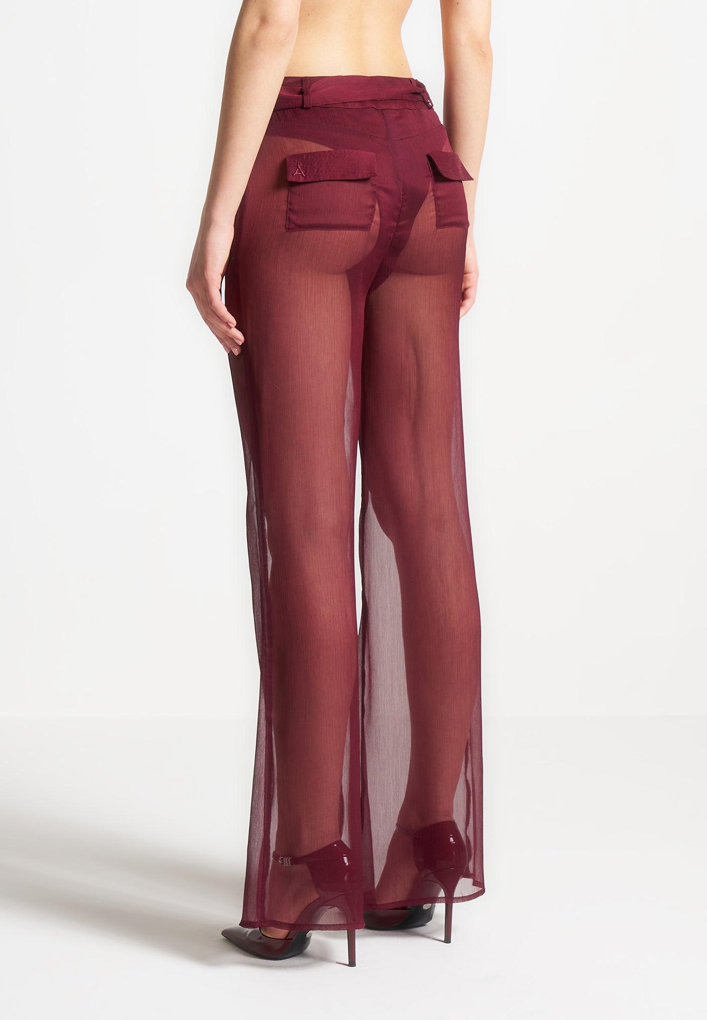 Sheer Shirt with Clasp - Wine Red Female Product Image