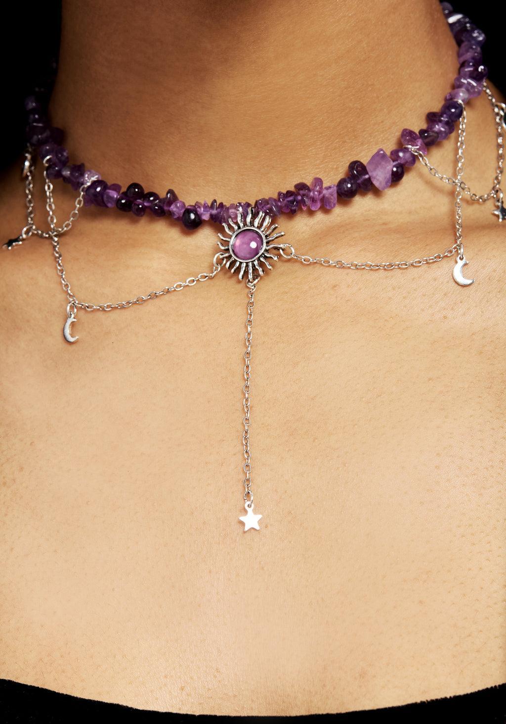 Aurora Gem Choker Necklace - Purple Product Image