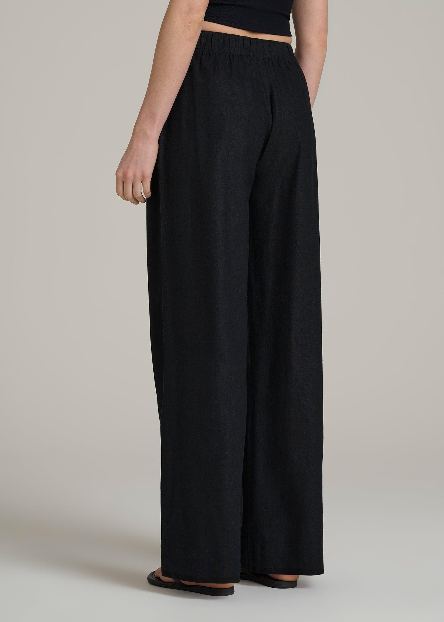 Pull On Wide Leg Linen Pants for Tall Women in Black Product Image