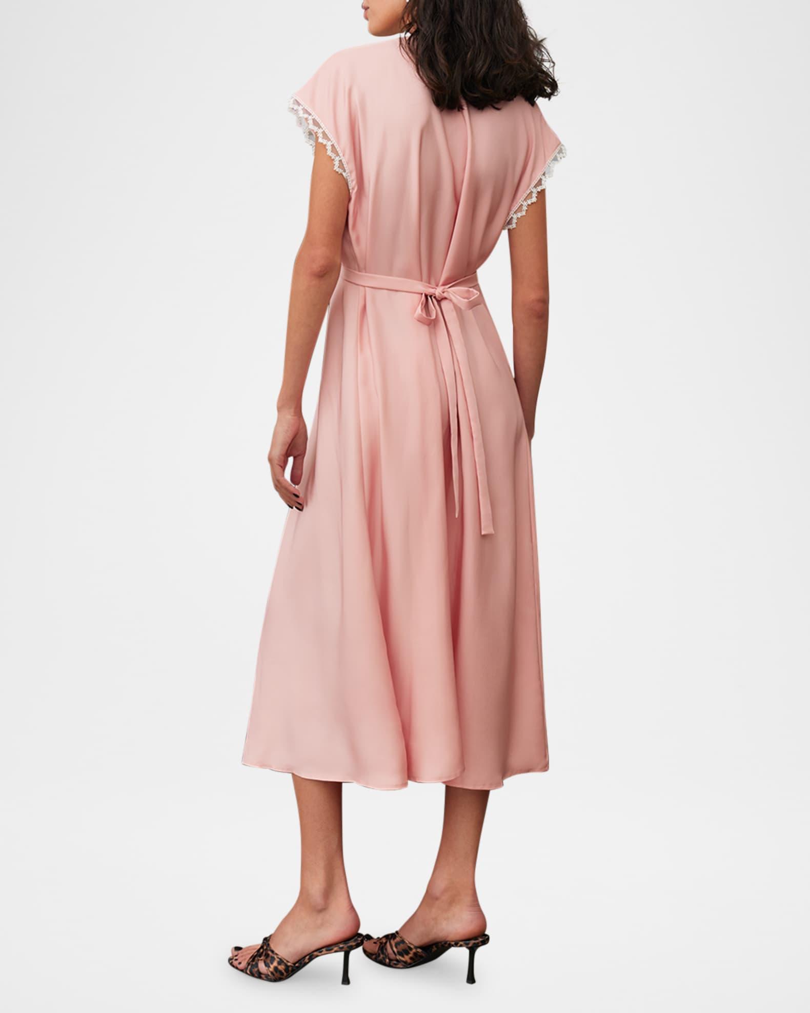 The Bow Lace-Trim Satin Midi Nightdress Product Image