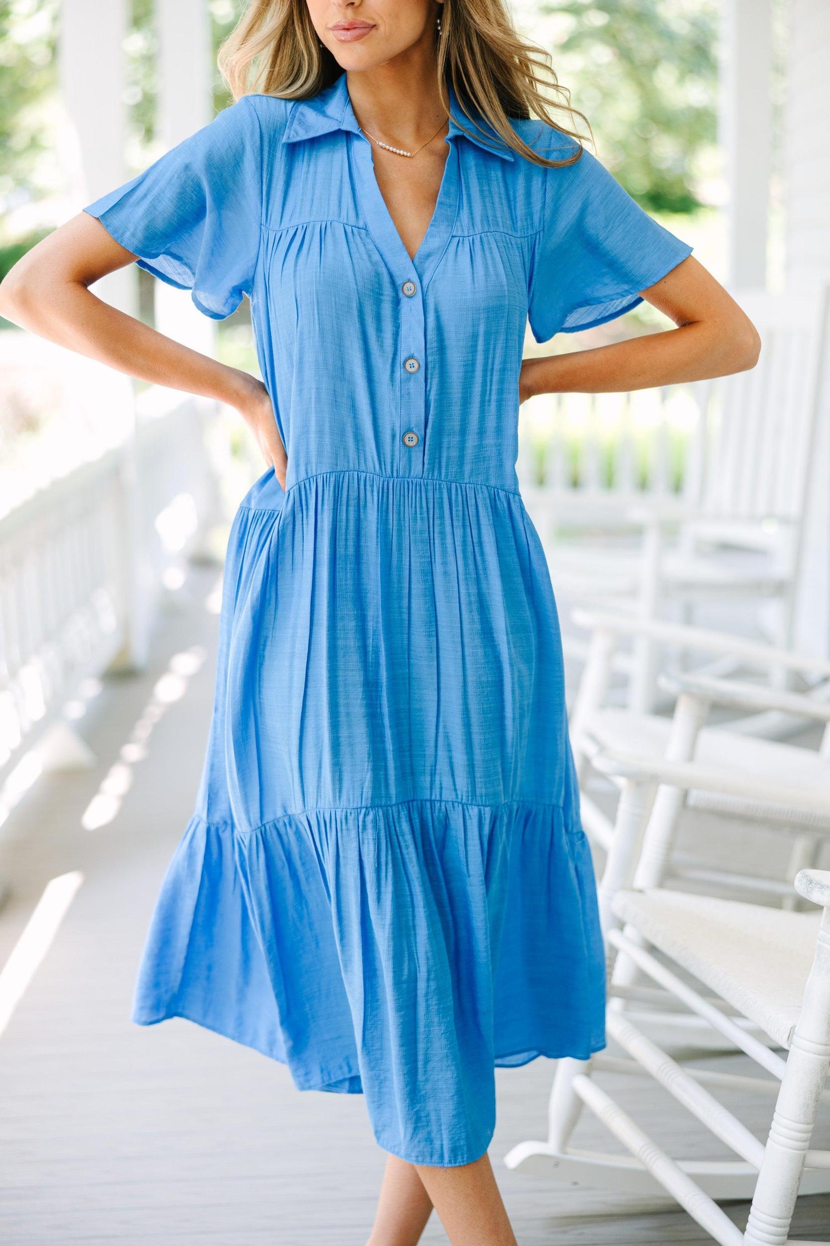 Feel Your Best Crystal Blue Tiered Midi Dress Female Product Image