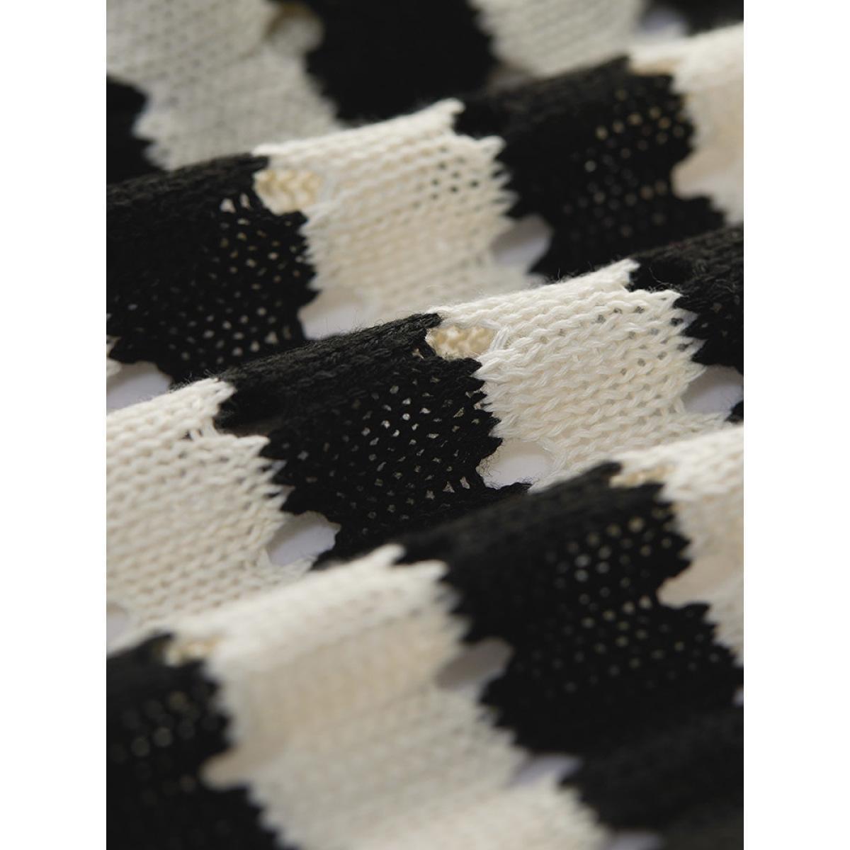 Plus Size Striped Ties Front Eyelet Lace Cardigan Black Women Casual Loose Long Sleeve Dailywear Cardigans BloomChic 12/L Product Image