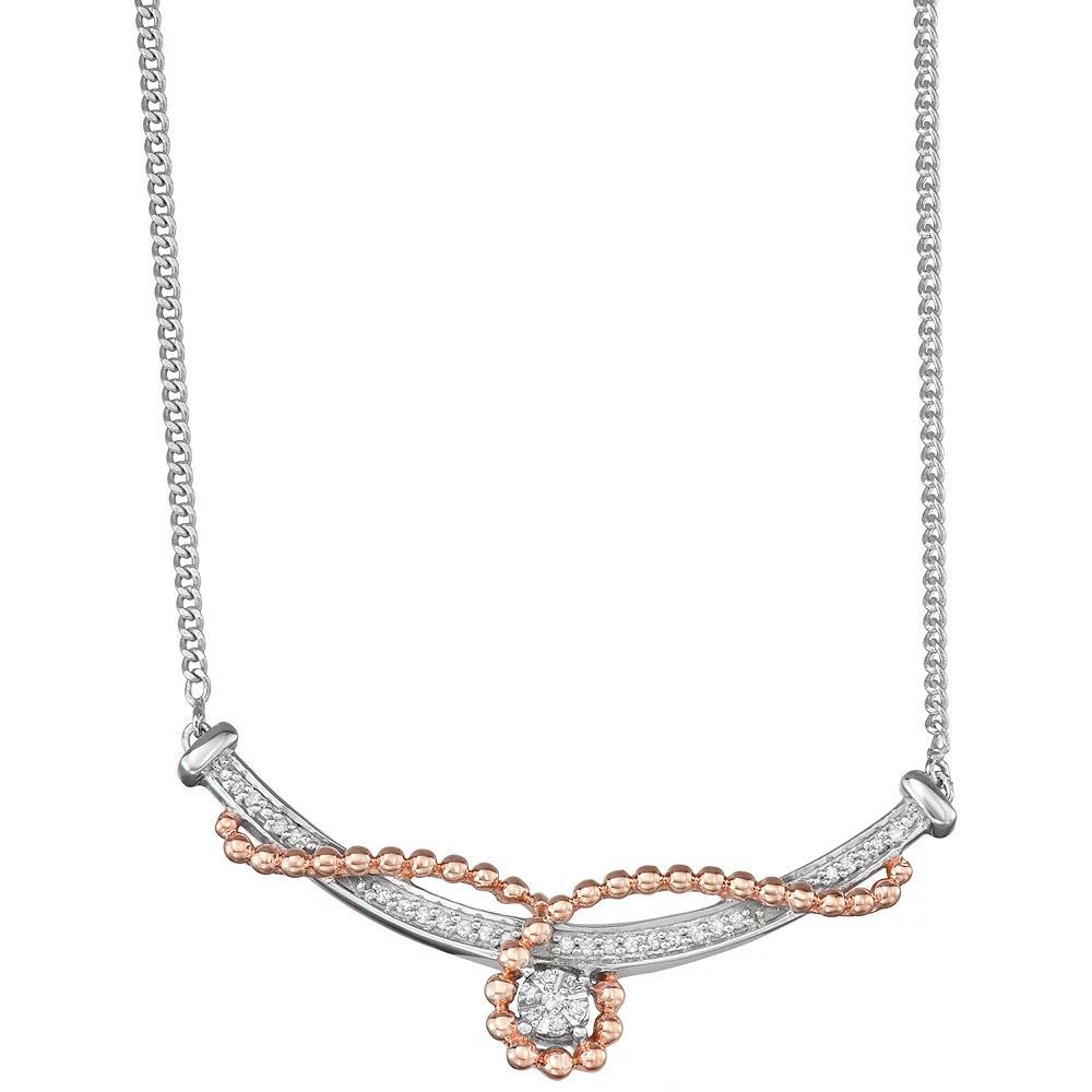 Two Tone Sterling Silver 1/6 Carat T.W. Diamond Curved Bar Necklace, Women's, Size: 18", Pink Tone Product Image