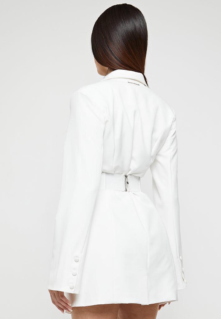 Chain Belted Blazer Dress - White Female Product Image