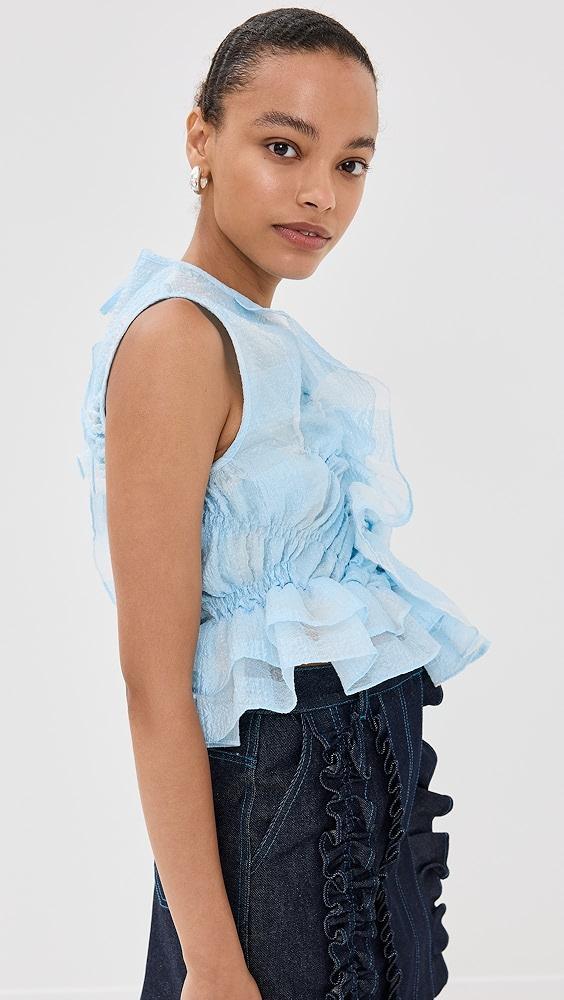 Cecilie Bahnsen Gingham Jacquard Light Blue Geo Top | Shopbop Product Image