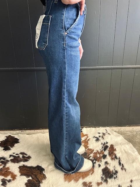 Slanted Pocket High Rise Wide Leg Jeans Product Image