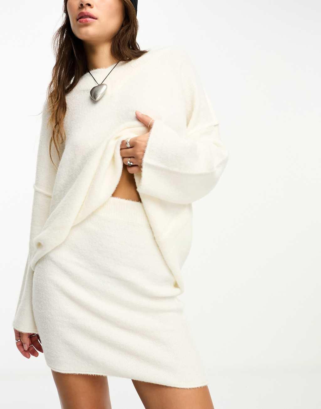 Only fluffy mini skirt in cream - part of a set Product Image