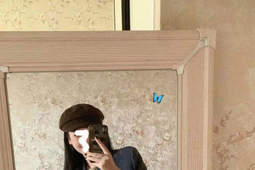 Short-Sleeve Round Neck Plain Cable Knit  Top / Single-Breasted Blazer / High Waist Pleated Mini A-Line Skirt / Set Product Image