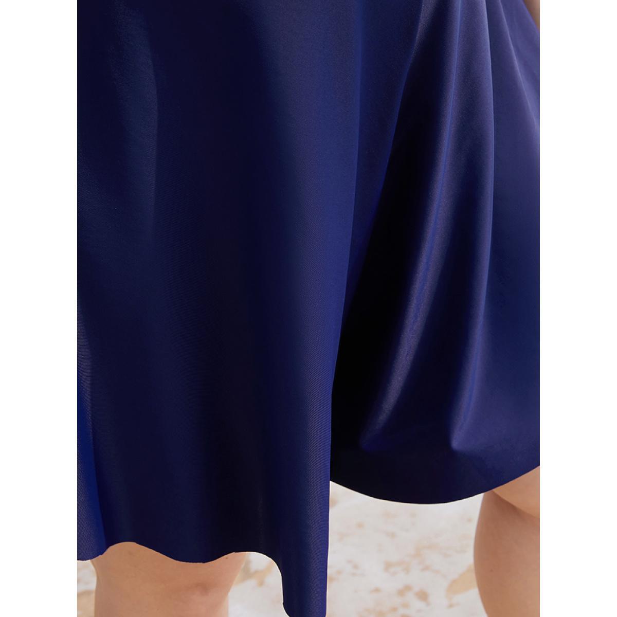 Plus Size Plain Loose High Waist Swim Shorts Women's Swimwear Indigo Vacation Plain High stretch High Rise Curve Swim Bottoms BloomChic 26/4X Product Image