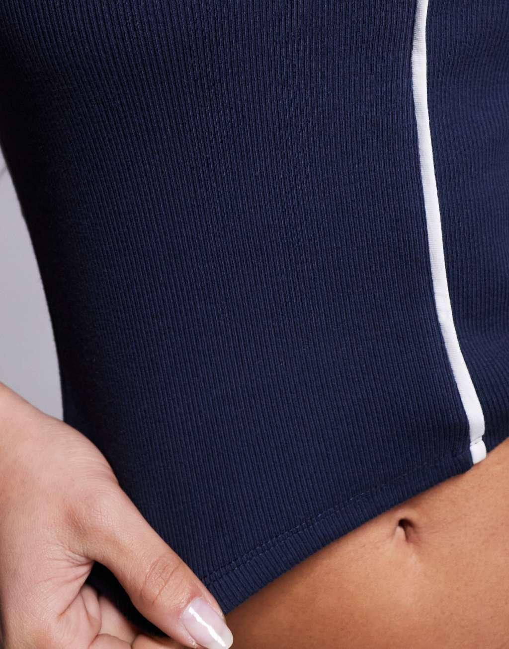 ASOS DESIGN short sleeve top with contrast piping in navy Product Image
