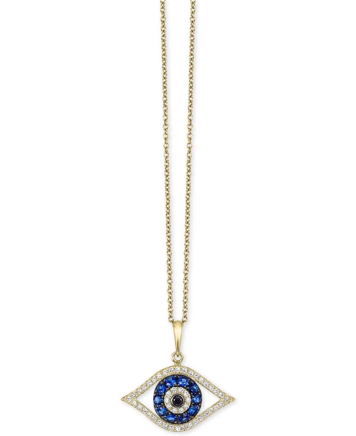 Diamond and Blue Sapphire Evil Eye Pendant Necklace in 14K White Gold, 18 Product Image