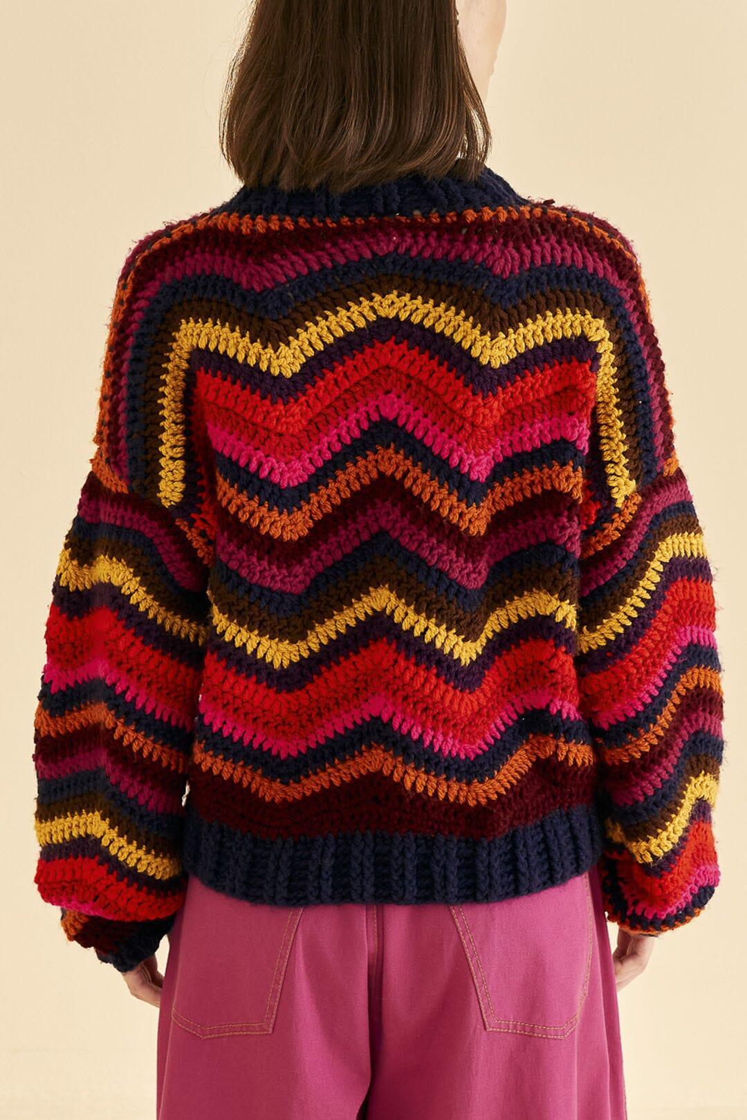 Colorful Waves Crochet High Neck Sweater Product Image