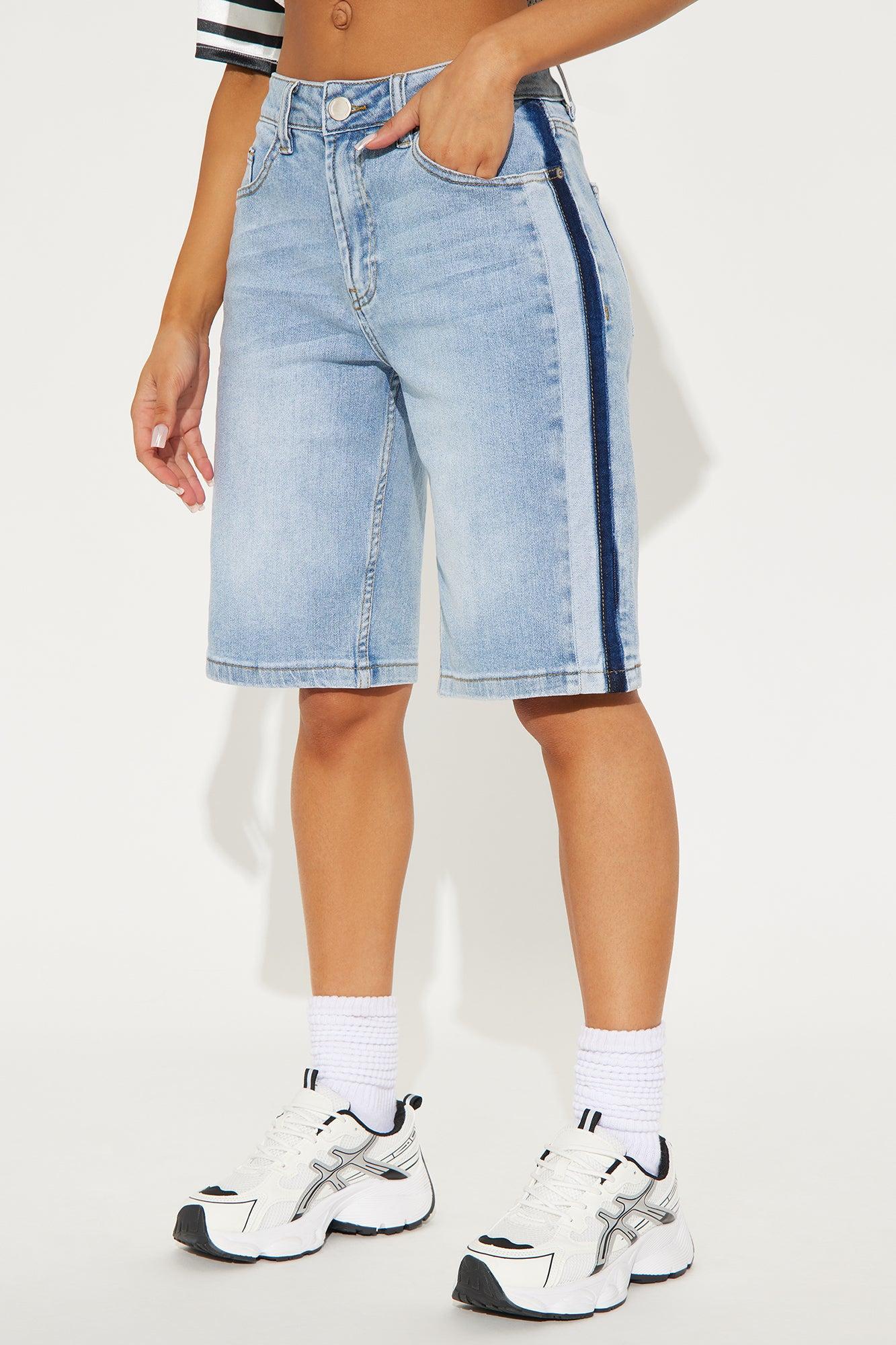 Right Now Two Tone Denim Jort - Light Wash Product Image