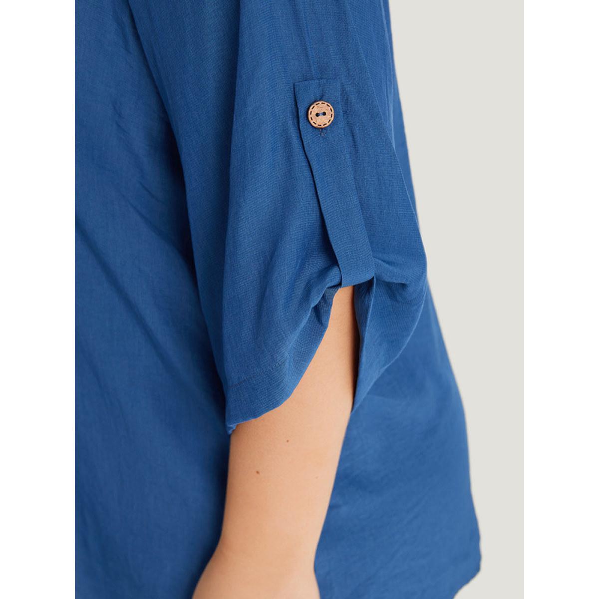 Plus Size Aegean Supersoft Essentials Solid Button Up Pocket Shirt Collar Blouse Women Office Elbow-length sleeve V-neck Dailywear Blouses BloomChic 14-16/1X Product Image