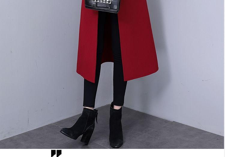 Shawl Collar Plain Midi Double Breasted Coat Product Image
