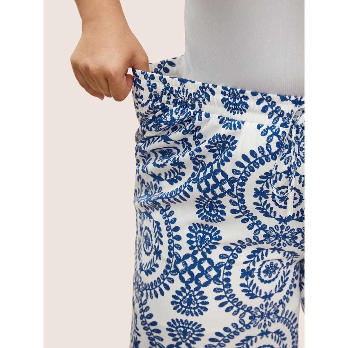 Plus Size Bandana Print Drawstring Wide Leg Pants Women Indigo Resort Wide Leg High Rise Vacation Pants BloomChic 30/6X Product Image