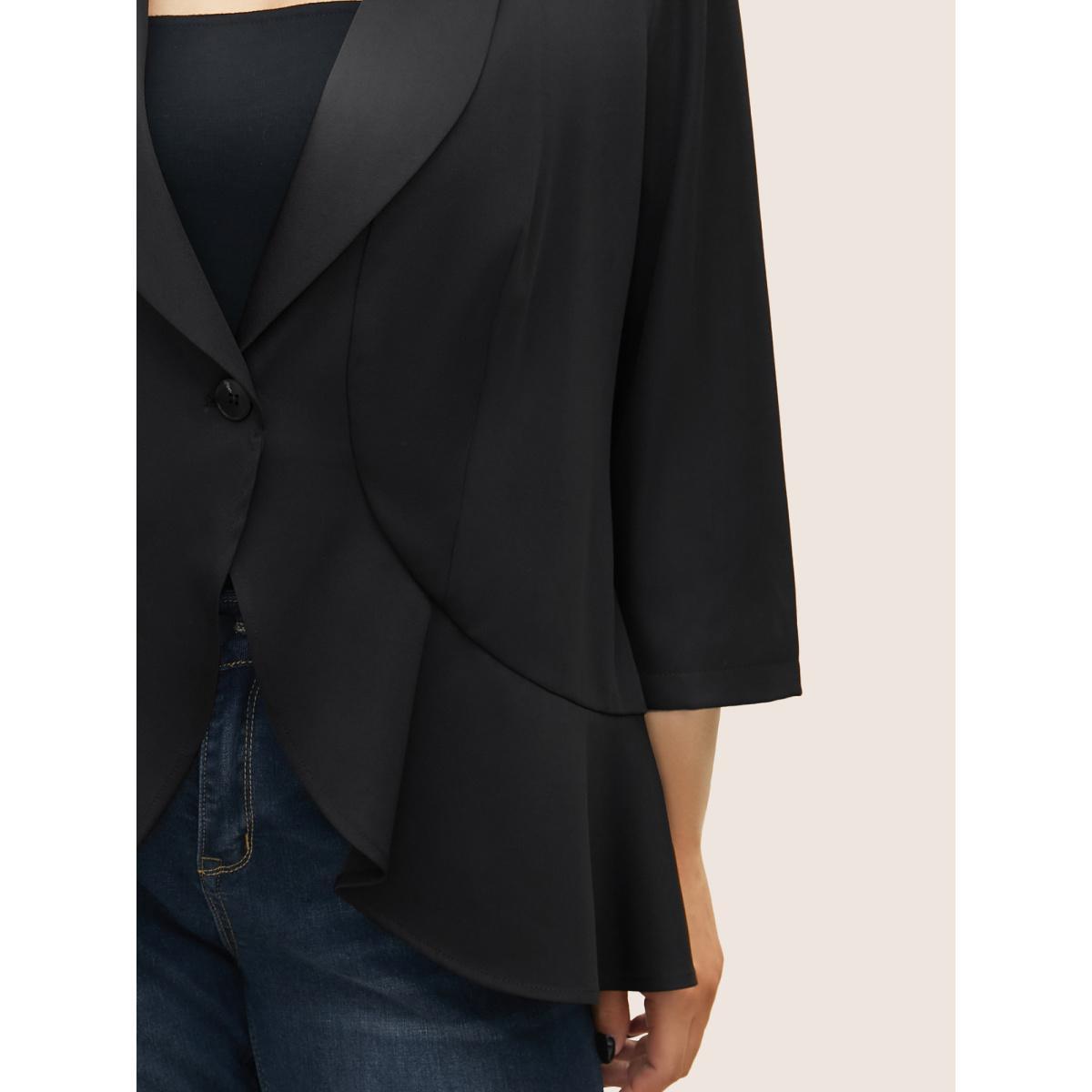 Plus Size Solid Patchwork Ruffles Blazer Black Women Work Plain Non Sleeve Elbow-length sleeve Suit Collar 14-16/1X At the Office Blazers BloomChic Product Image