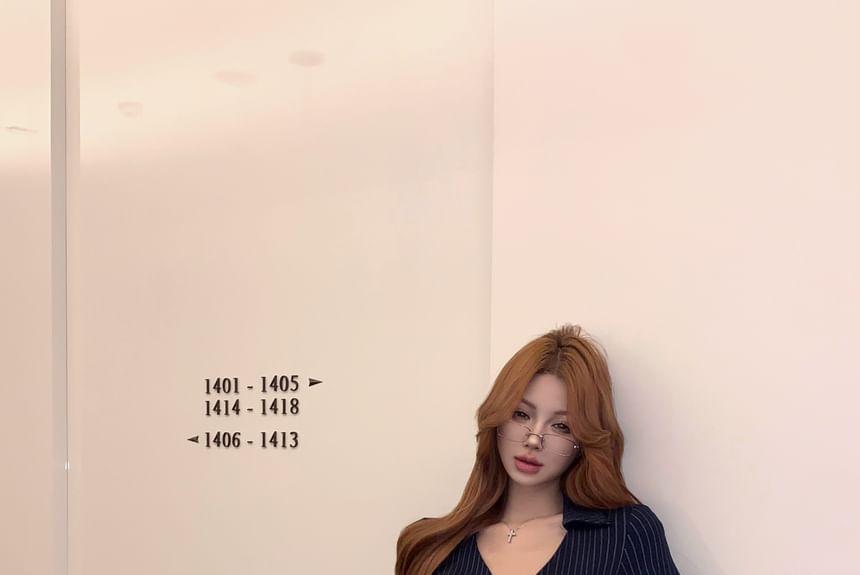 Long Sleeve V-Neck Striped Bodycon Dress (Various Designs) Product Image