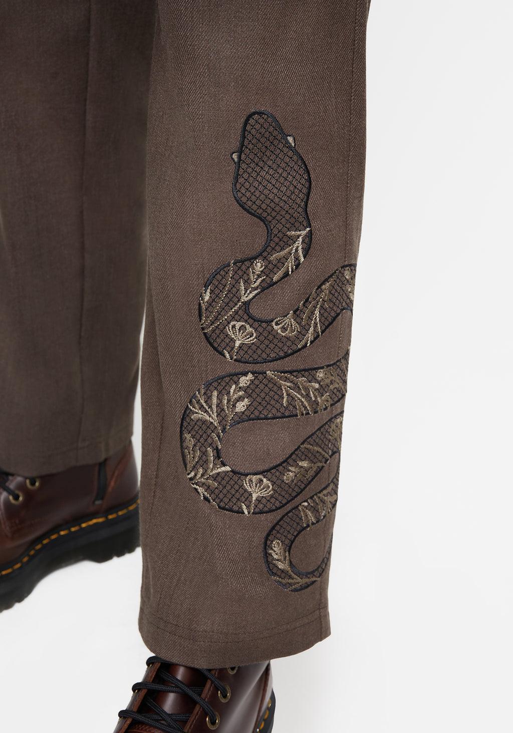 Gaia Linen Blend Snake Embroidered Wide Leg Trouser Product Image