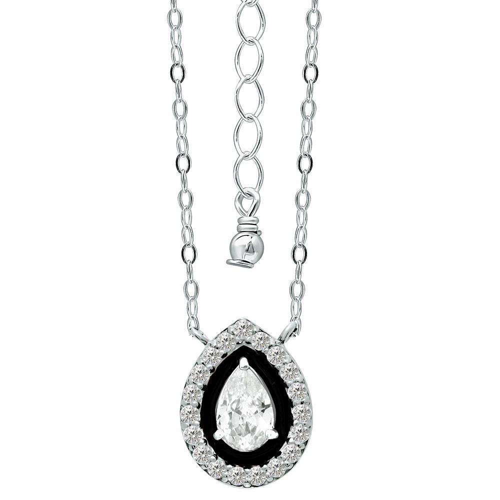 Aleure Precioso Sterling Silver Enamel & Cubic Zirconia Pear Shaped Halo Necklace, Women's, Size: 16", Black Product Image