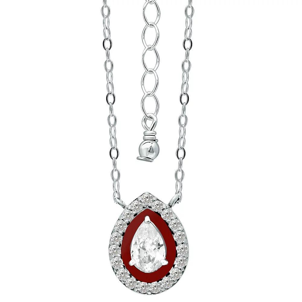 Aleure Precioso Sterling Silver Enamel & Cubic Zirconia Pear Shaped Halo Necklace, Women's, Size: 16", Red Product Image