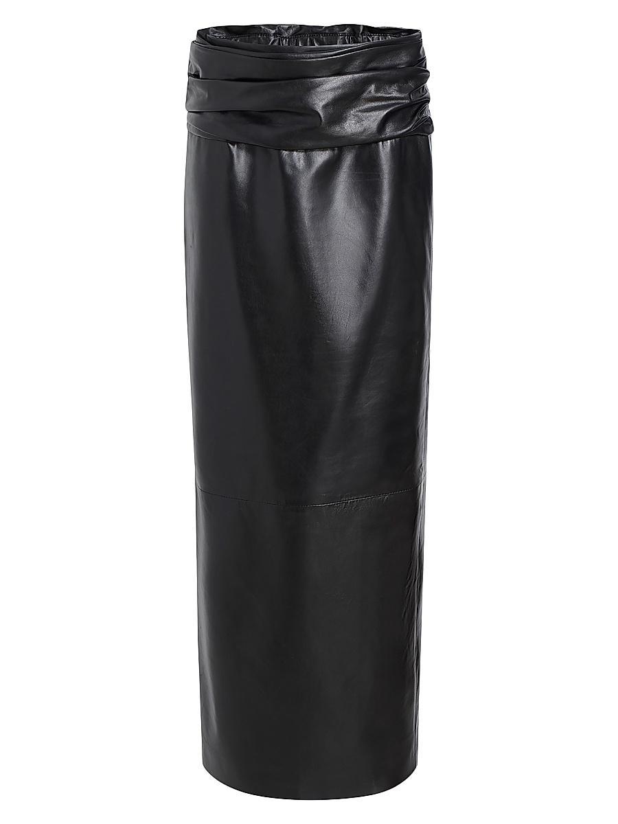Womens Winler Leather Ruched-Waist Midi-Skirt Product Image