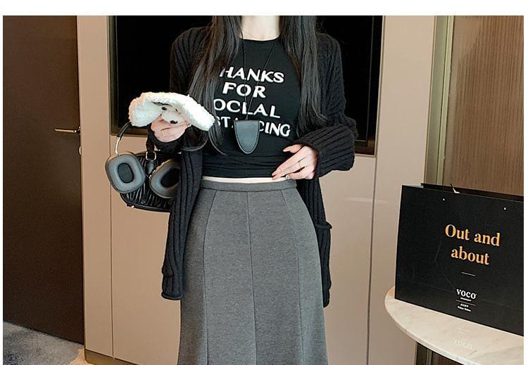High Waist Plain Maxi Fishtail Skirt Product Image