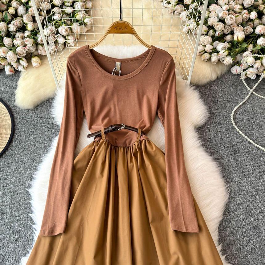 Set: Long-Sleeve Plain Maxi A-Line Dress + Shawl Product Image