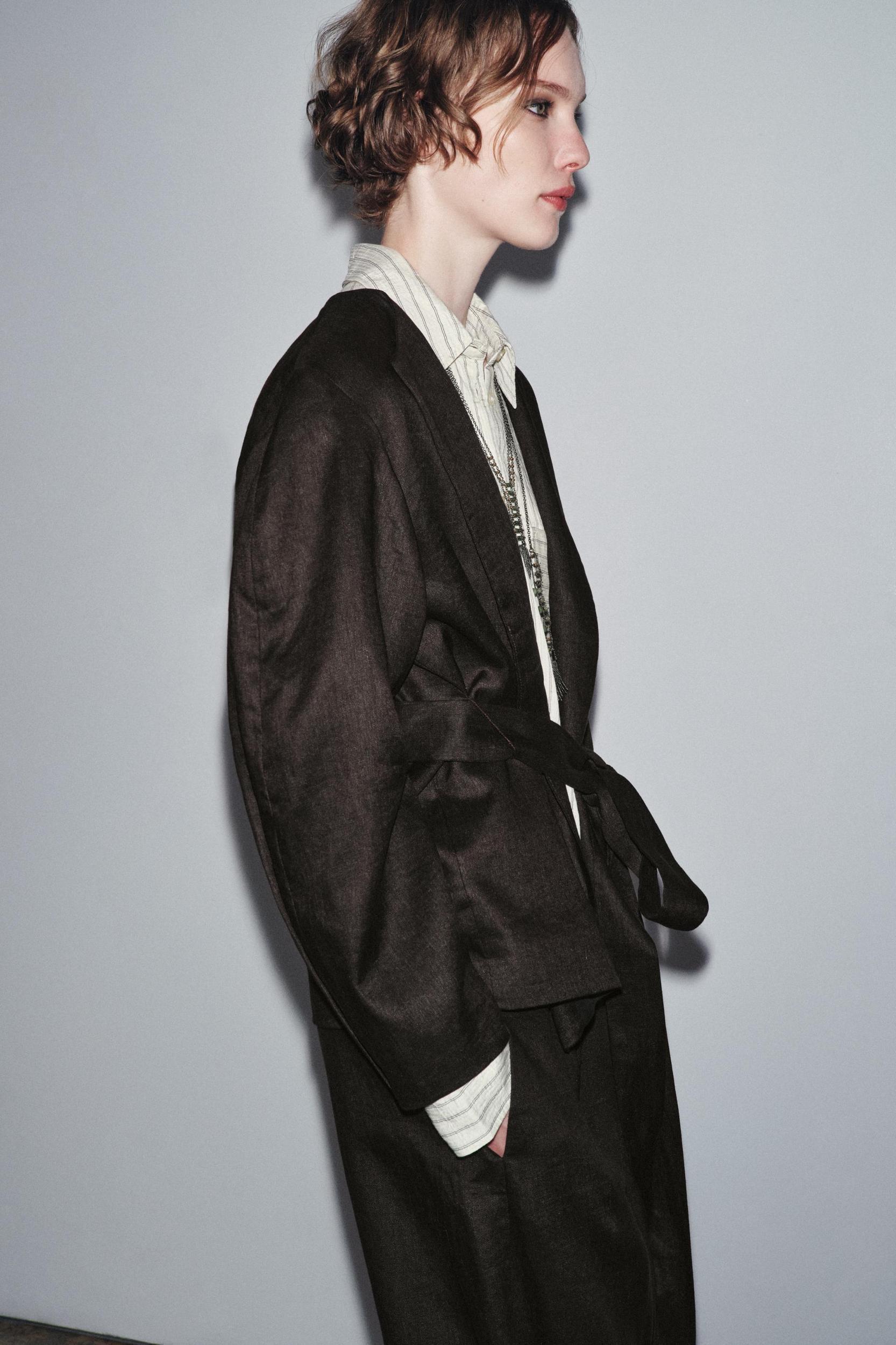 ZW COLLECTION LINEN BELTED KIMONO Product Image