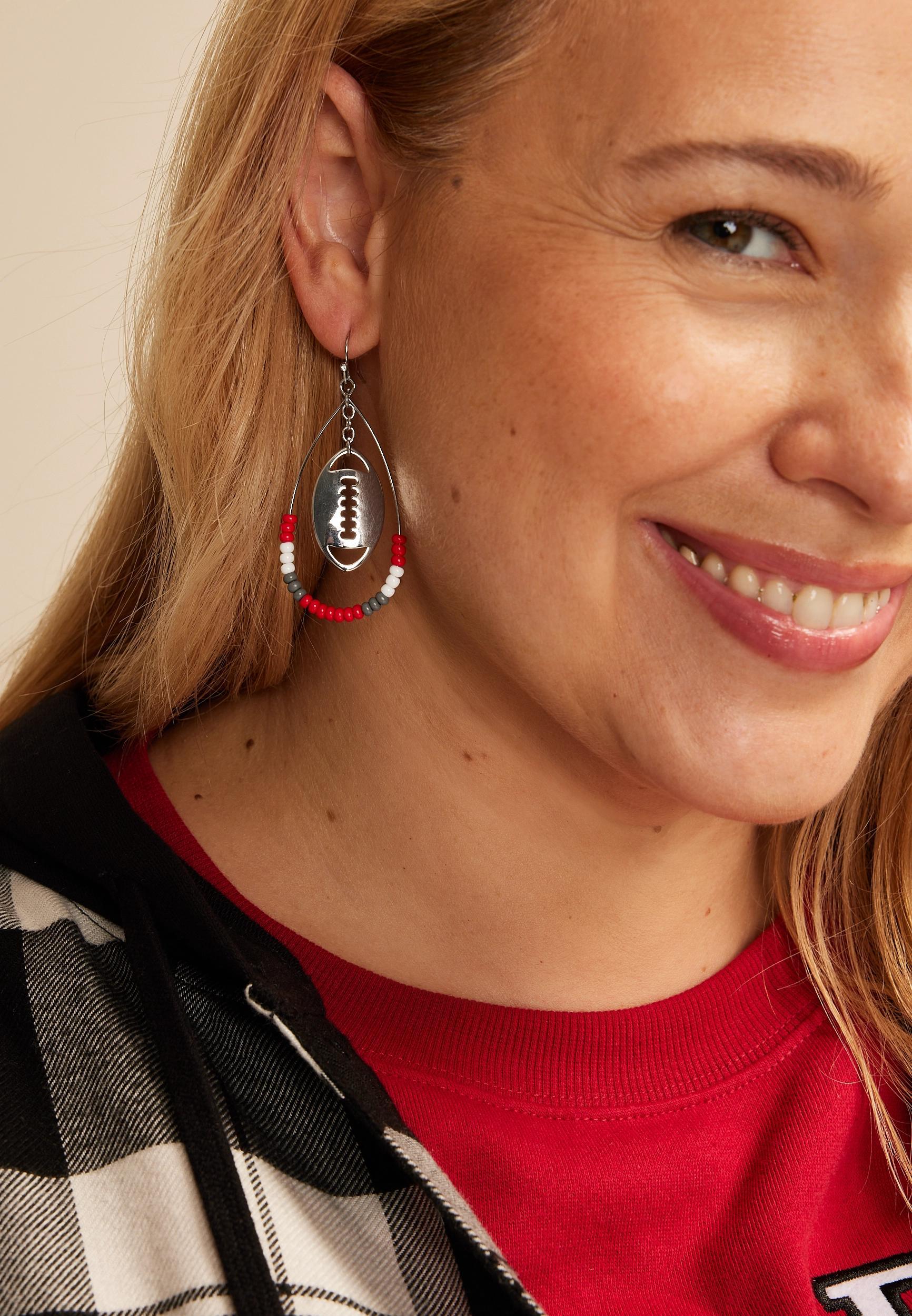 Game Day Red And White Beaded Teardrop Earrings Product Image