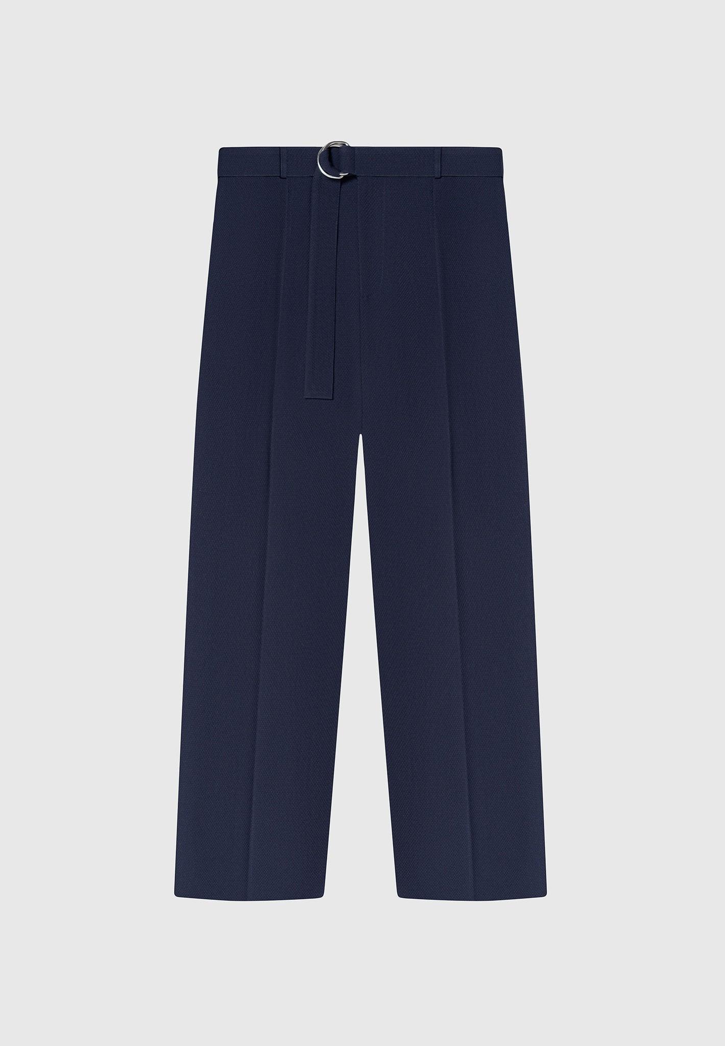Relaxed Fit Textured Belted Tailored Trousers - Navy Male Product Image