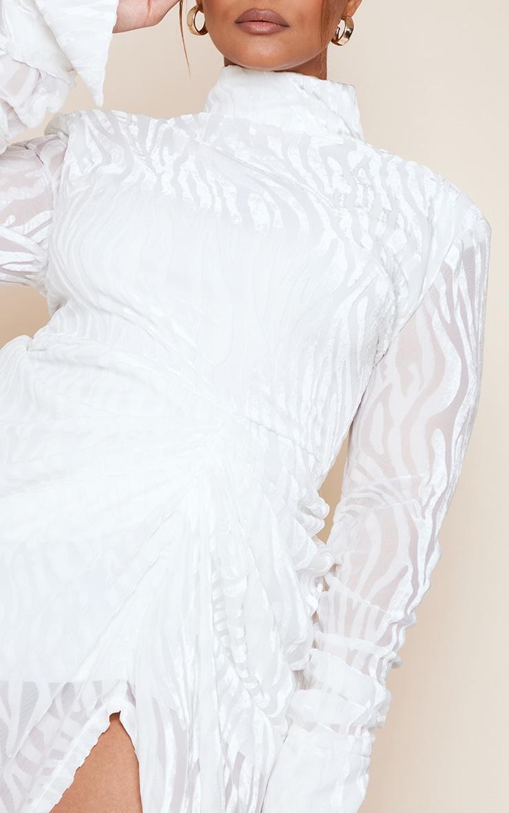 Plus White Zebra Devore High Neck Draped Midi Dress Product Image