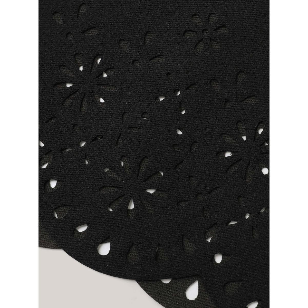Plus Size Scalloped Laser Cut Bootcut Pants Women Black Elegant Bootcut Mid Rise Everyday-Elegant Pants BloomChic 28/5X Product Image