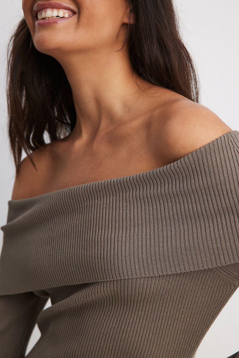 Folded Offshoulder Knitted Mini Dress Product Image