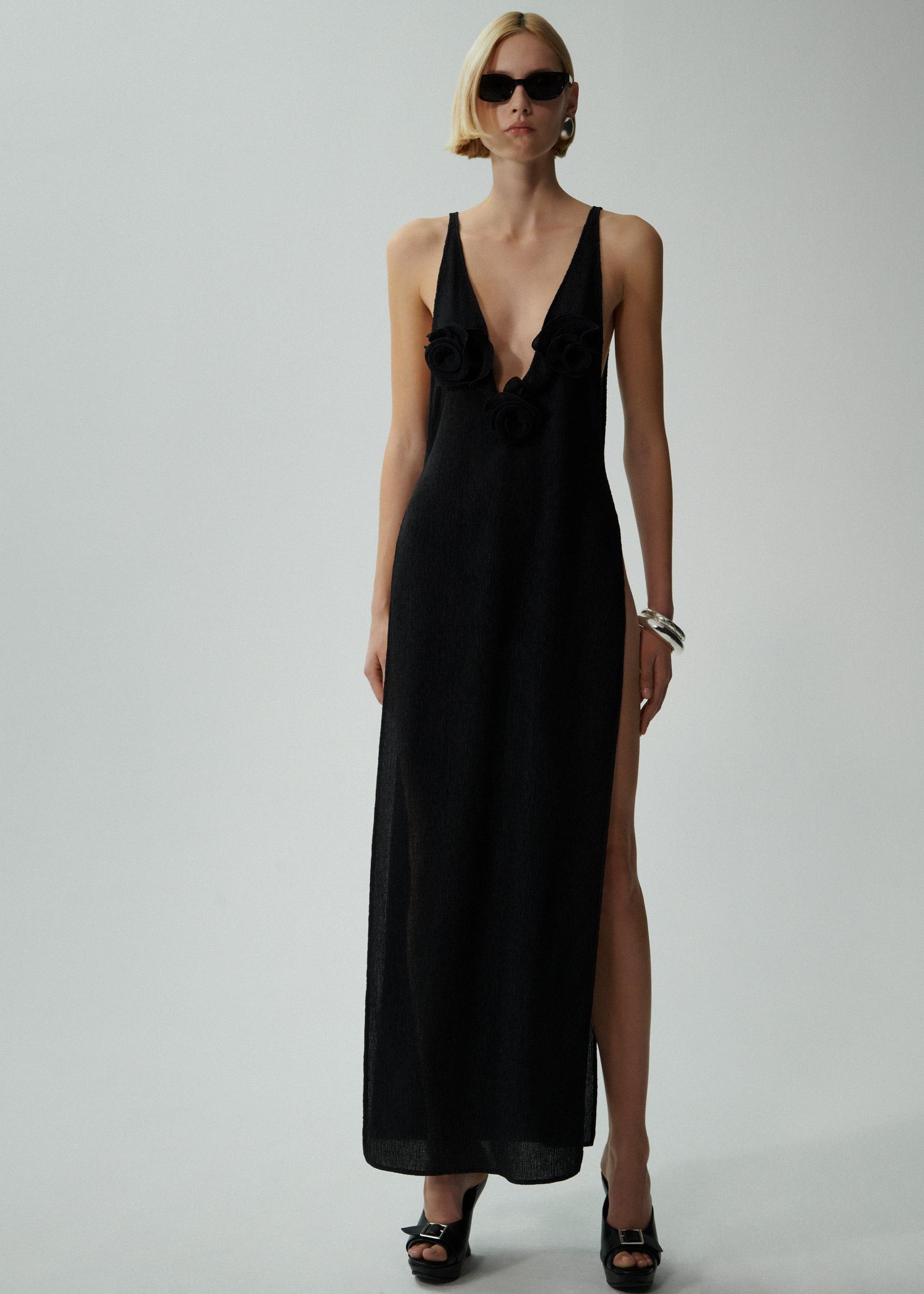 Crepe high leg maxi dress in black Product Image