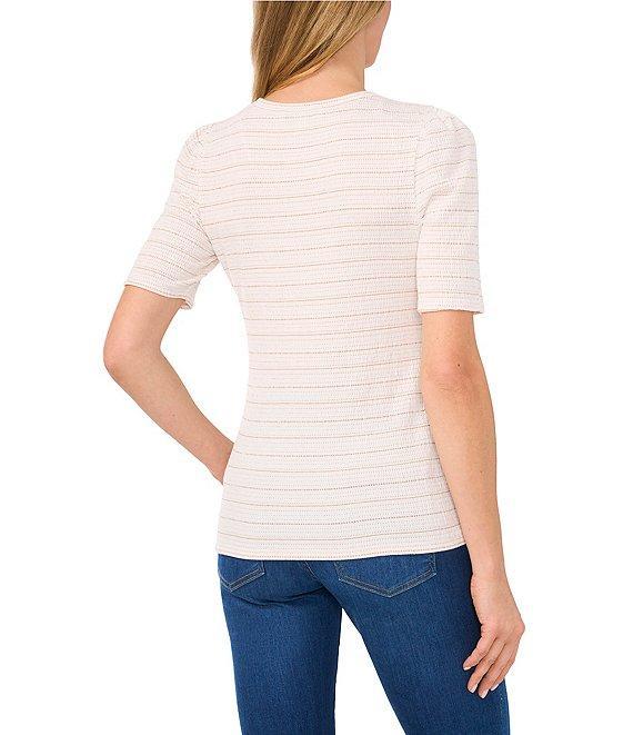 CeCe Knit Striped Metallic Crew Neck Short Sleeve Tee Product Image
