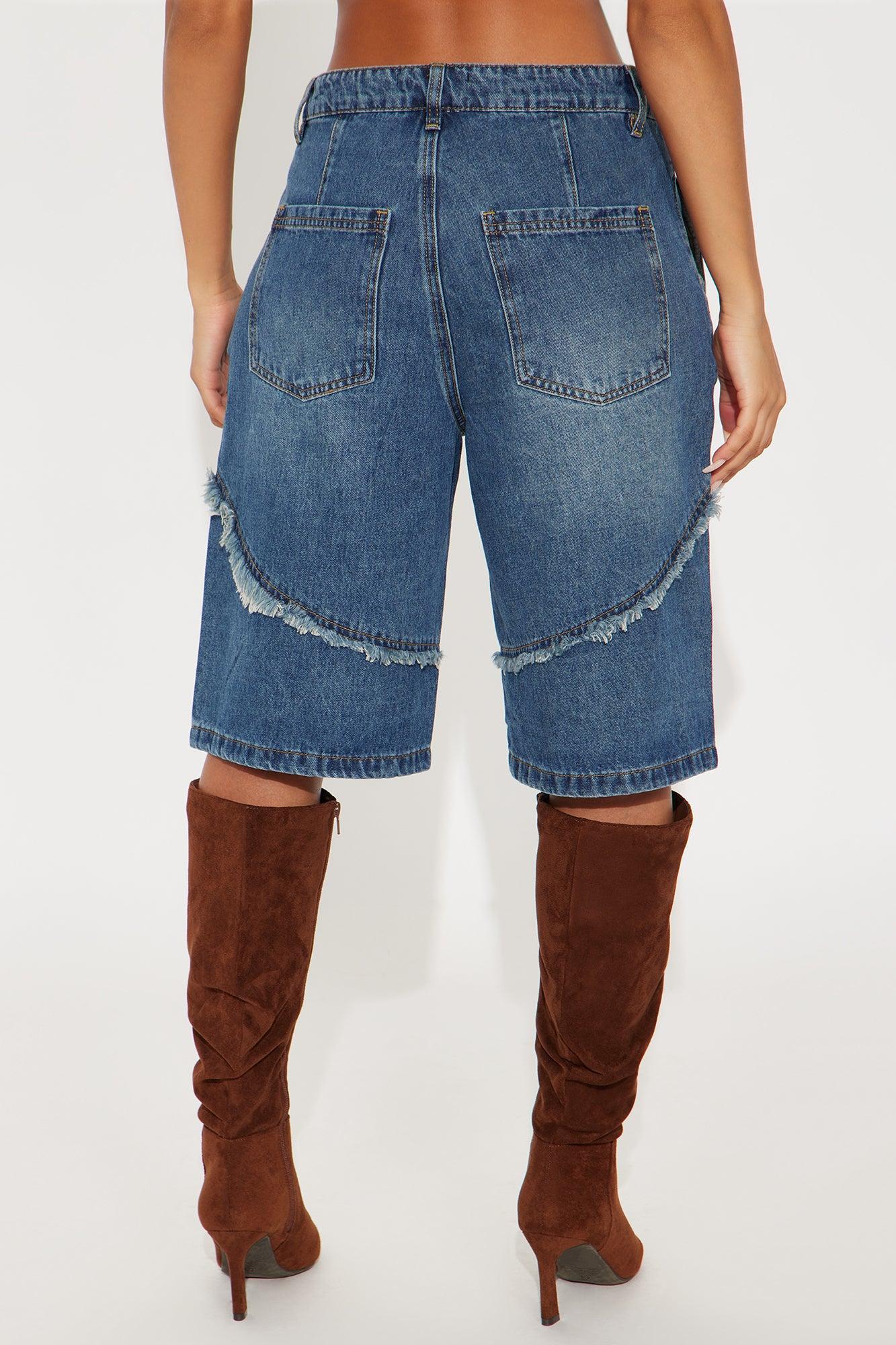 Worn Wild Frayed Denim Jorts - Dark Wash Product Image
