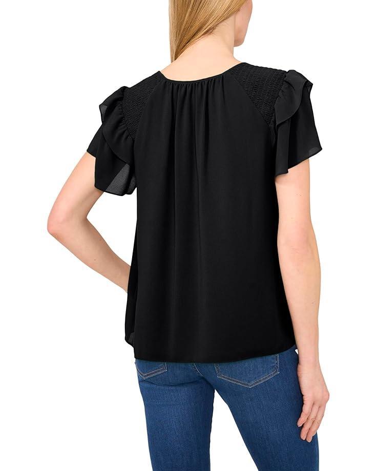 Women's CeCe Shoulder Smocking Ruffle Sleeve Tie Top Product Image