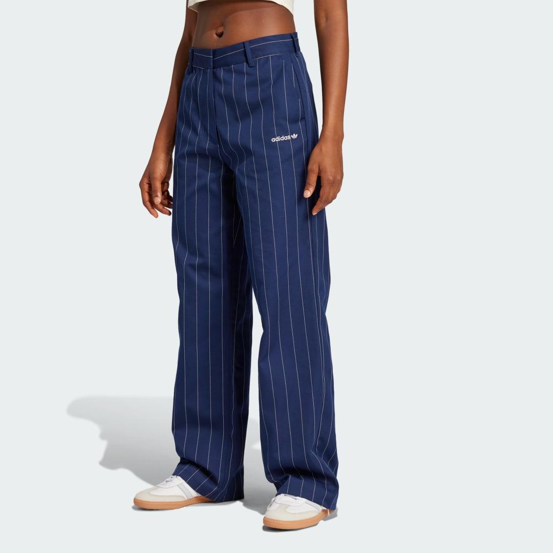 adidas Pinstripe Twill Loose Pants Off White 2 Womens Product Image