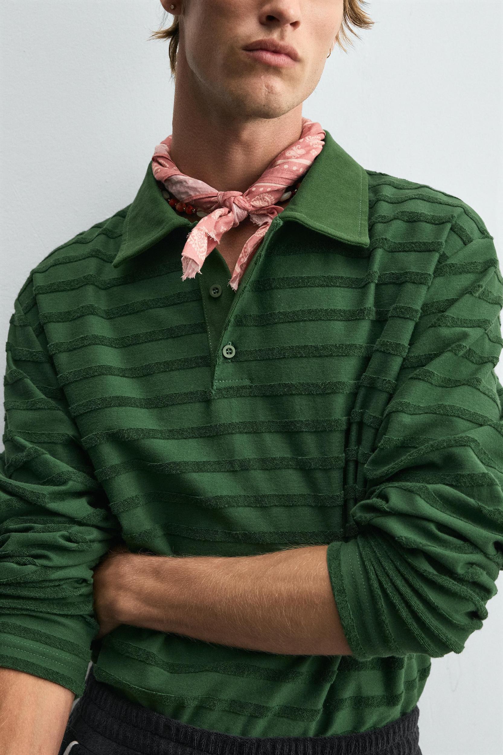 JACQUARD STRIPED TERRY POLO SHIRT Product Image