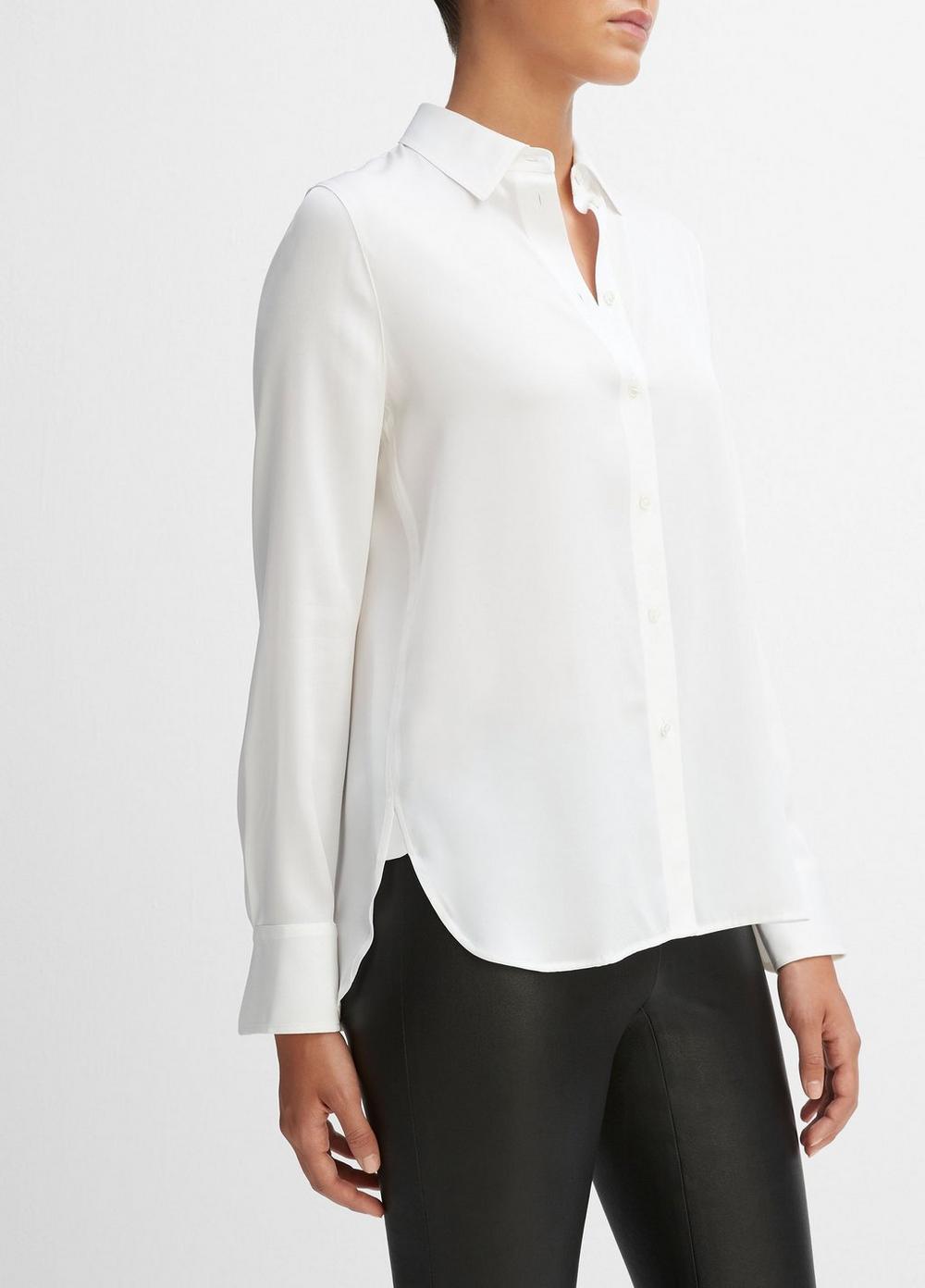 Womens Slim Fitted Stretch-Silk Blouse, Optic White, Size L Vince Product Image