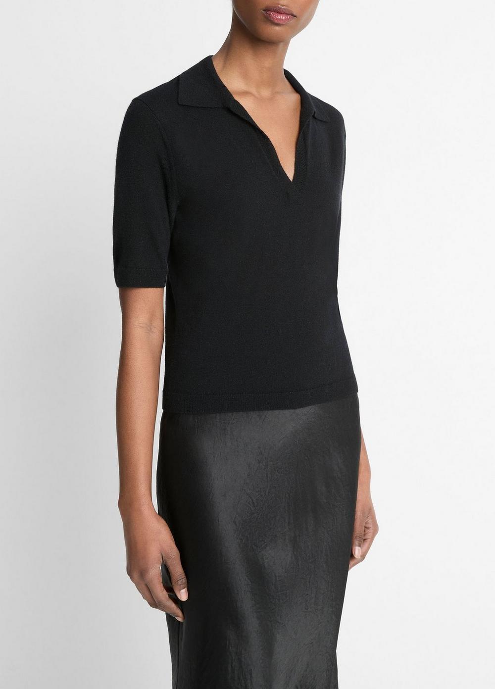 Womens Cashmere-Silk Short-Sleeve Polo Sweater, Black, Size XXS Vince Product Image