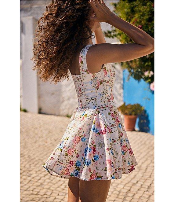 Agua Bendita Kristen Floral Print Square Neck Sleeveless Mini Dress Product Image