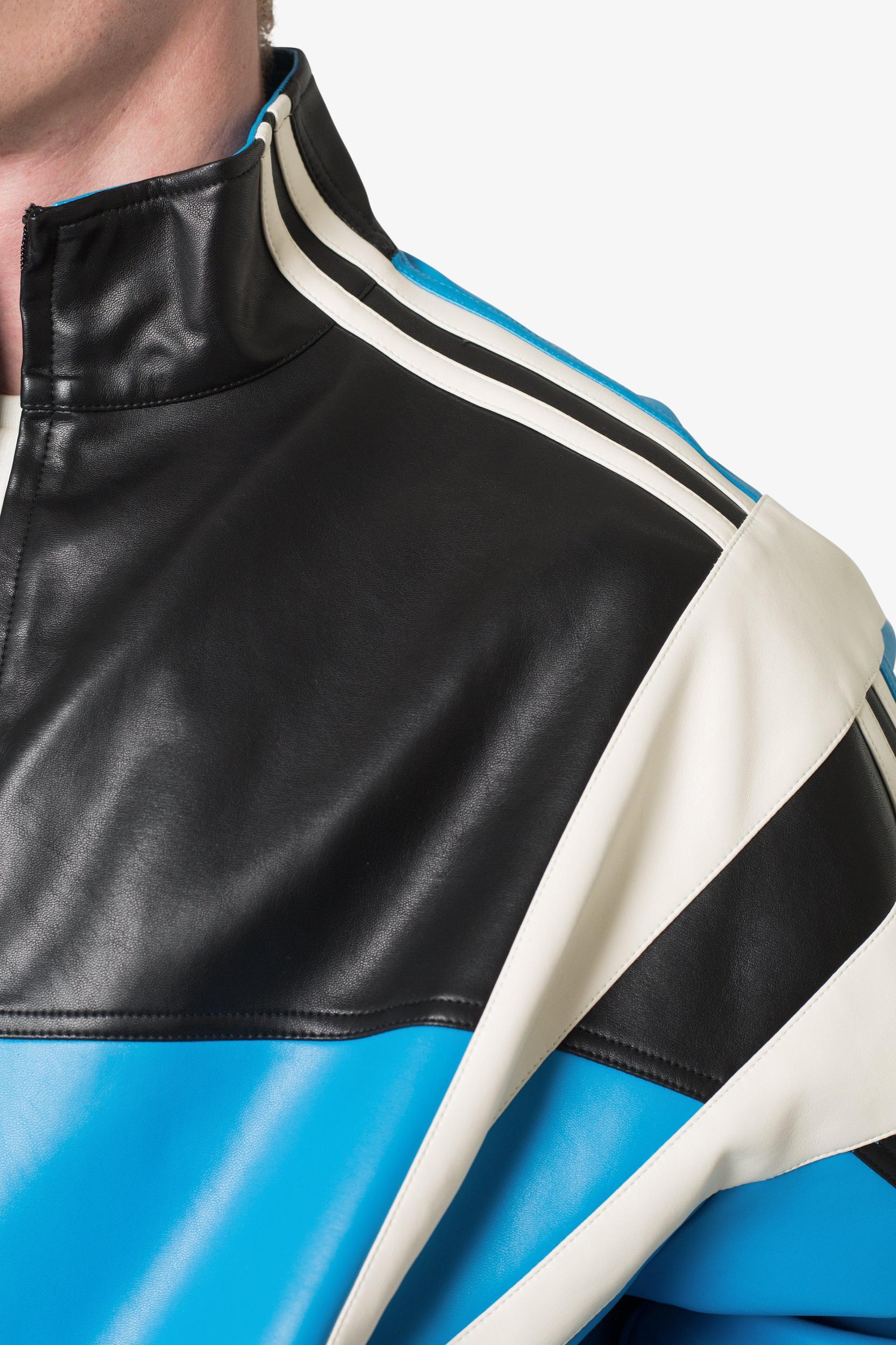 Icon Oversized PU Track Jacket - Blue/Black Product Image