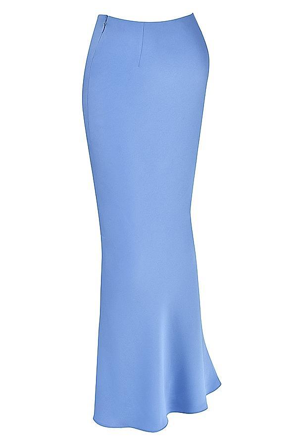 Clara Blue Satin Bias Cut Midi Skirt Product Image