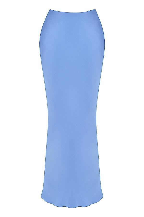 Clara Blue Satin Bias Cut Midi Skirt Product Image